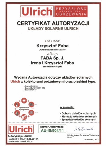 Ulrich authorisation certificate