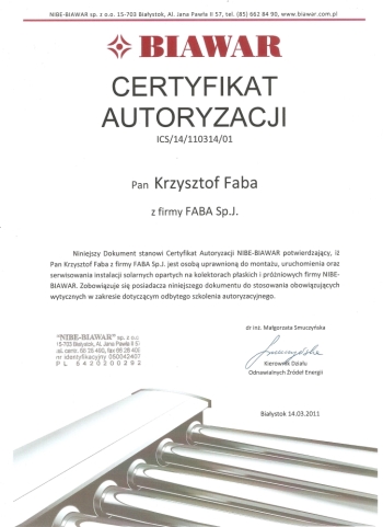 Biawar authorisation certifiacte
